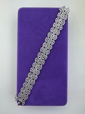 💛 Rhodium Diamond Pave Statement Bracelet | Geometric Formal Bridal Jewelry